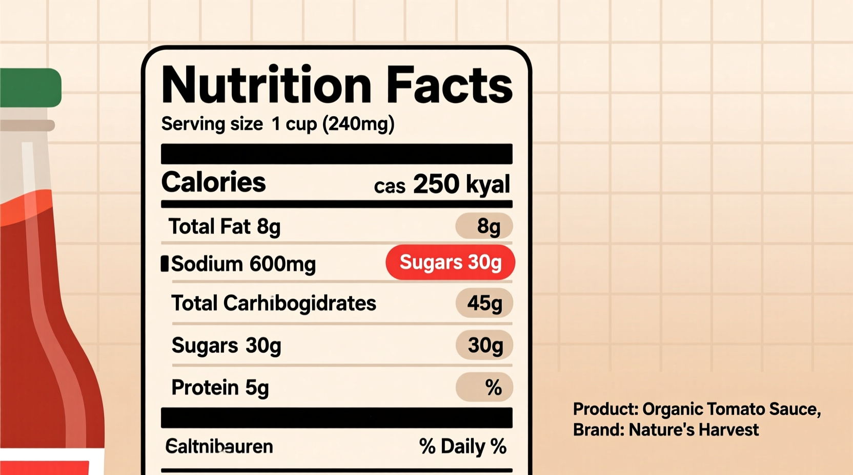 Tomato sauce nutrition label analysis