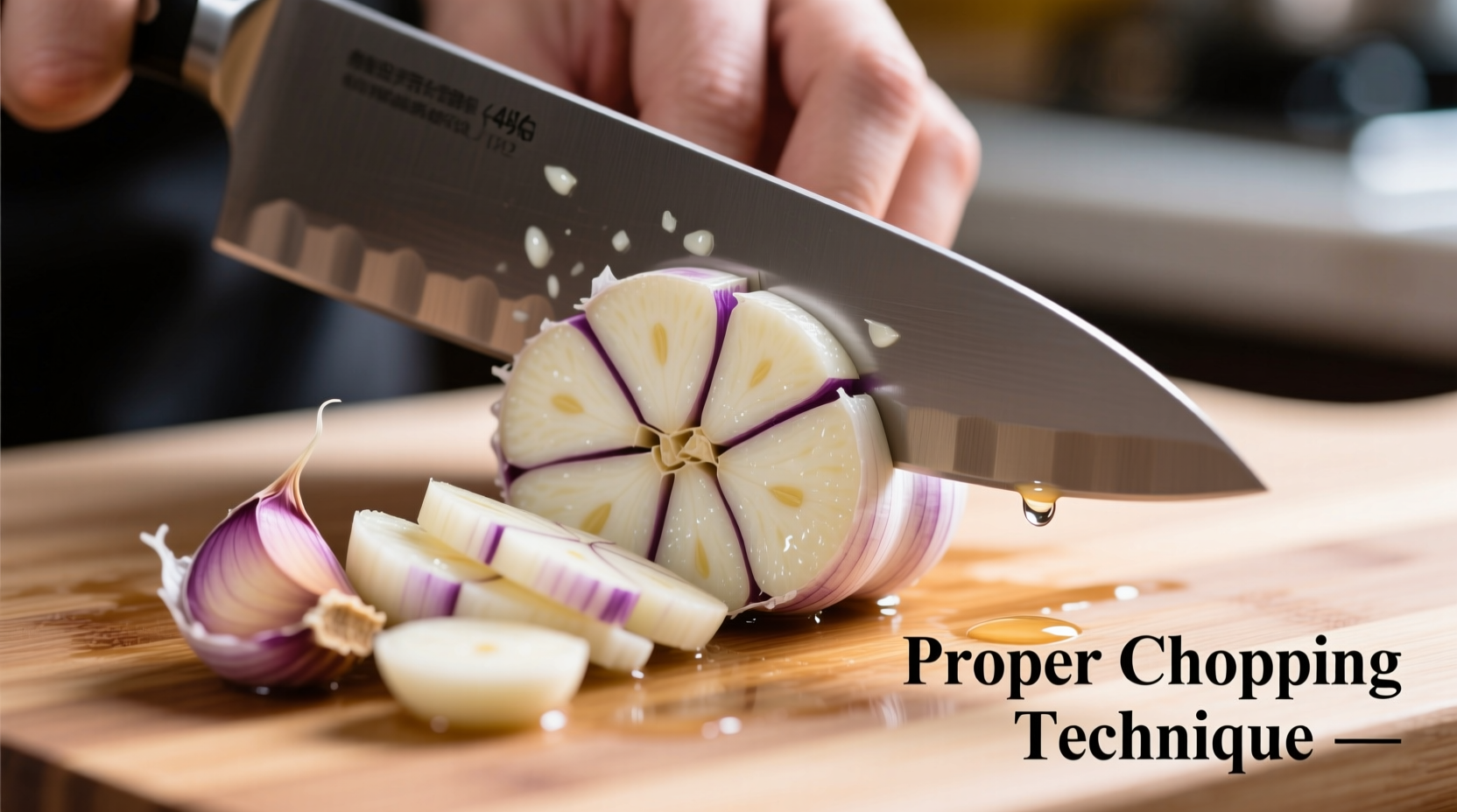 Fresh garlic cloves showing proper chopping technique