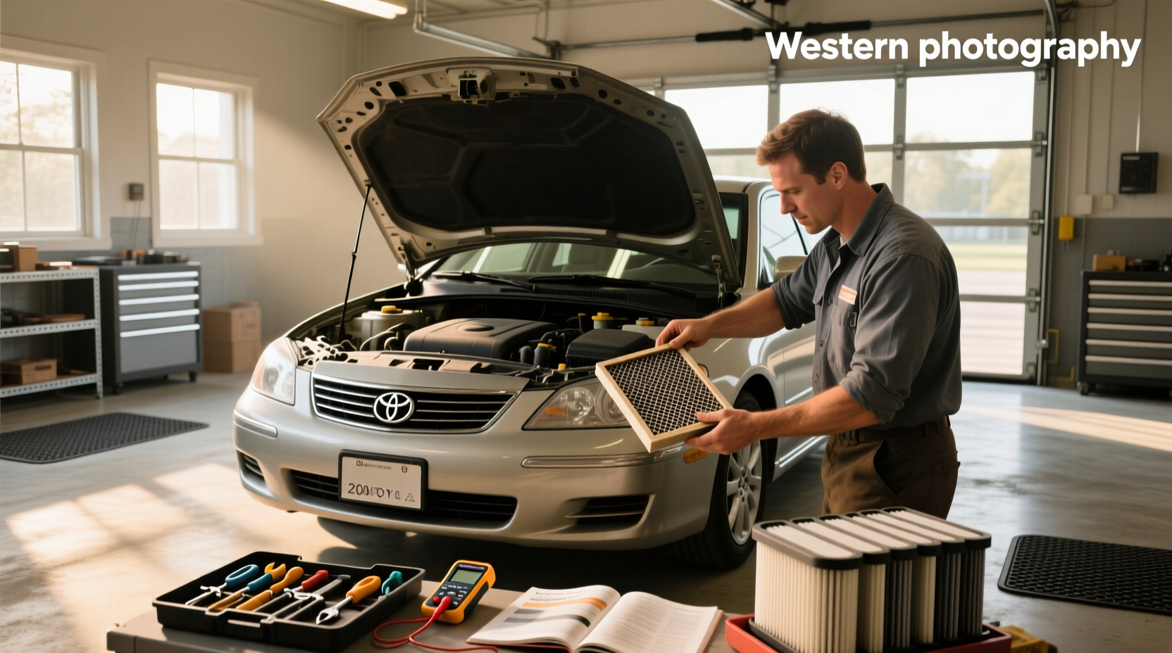 Cabin air filter for 2003 Toyota Camry shown next to glove compartment