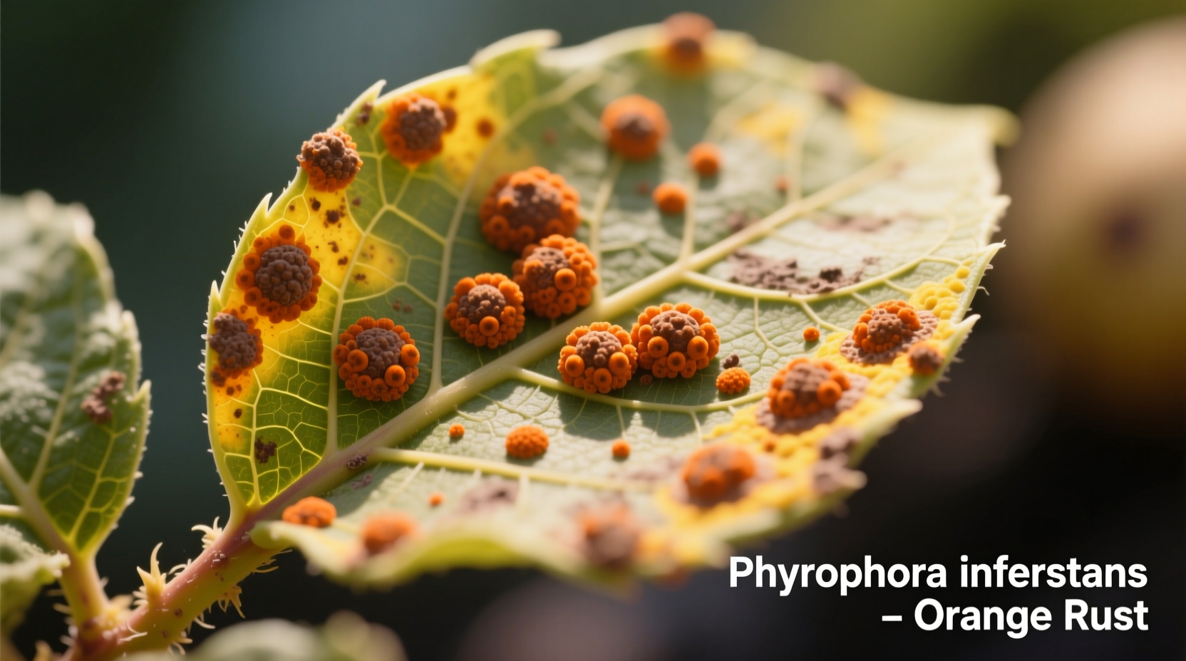 Close-up of potato leaf showing orange rust pustules
