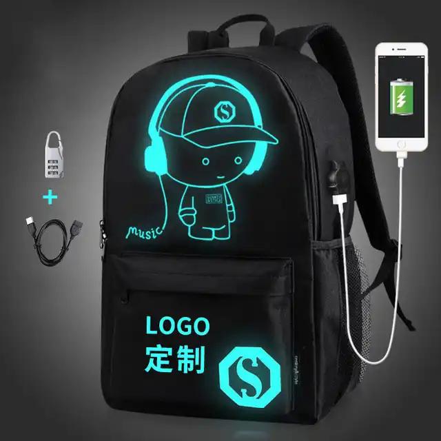 AUCHEN Fashion Glow in the Dark Backpack, Fashion Luminous Backpack with  USB Charging Port and Lock Laptop Bag Shoulder Day Pack Handbag for Boys,  Girls, Men, Women, Teen 