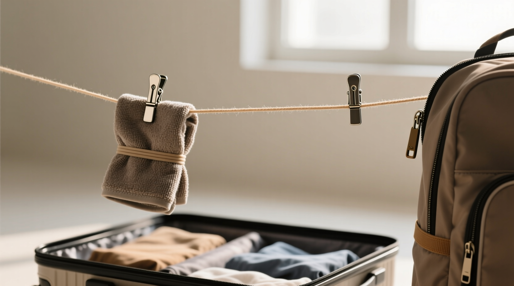 diy rubber band travel clothesline