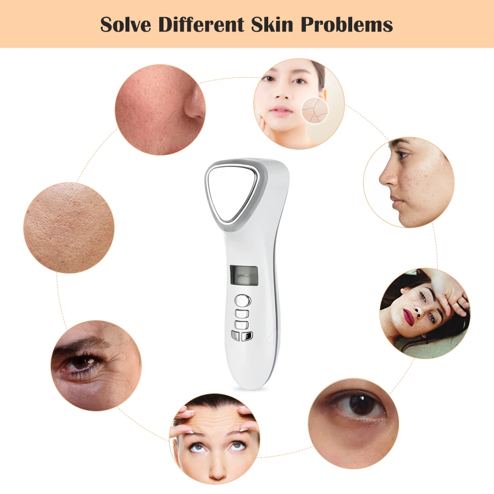 Private Label Hot Cold Led Light High Frequency Skin Rejuvenation Beauty Device Face Lifting Massager