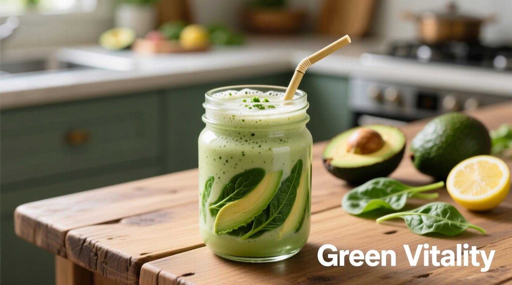 Creamy avocado spinach smoothie in glass