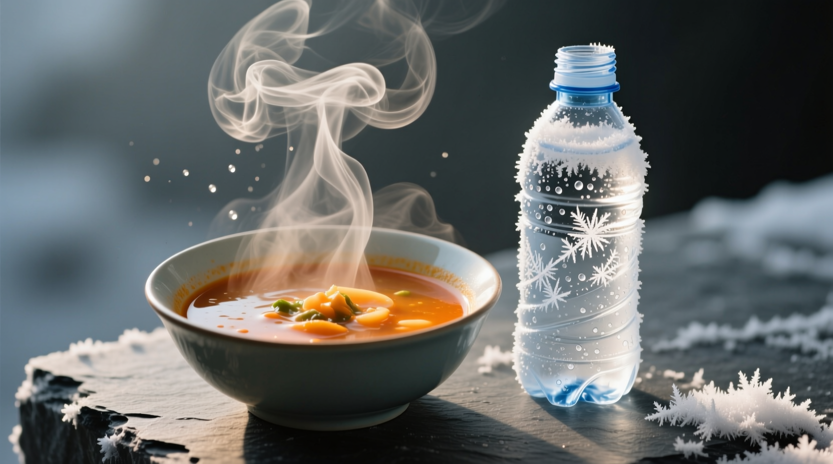 quickly cool soup with a frozen water bottle