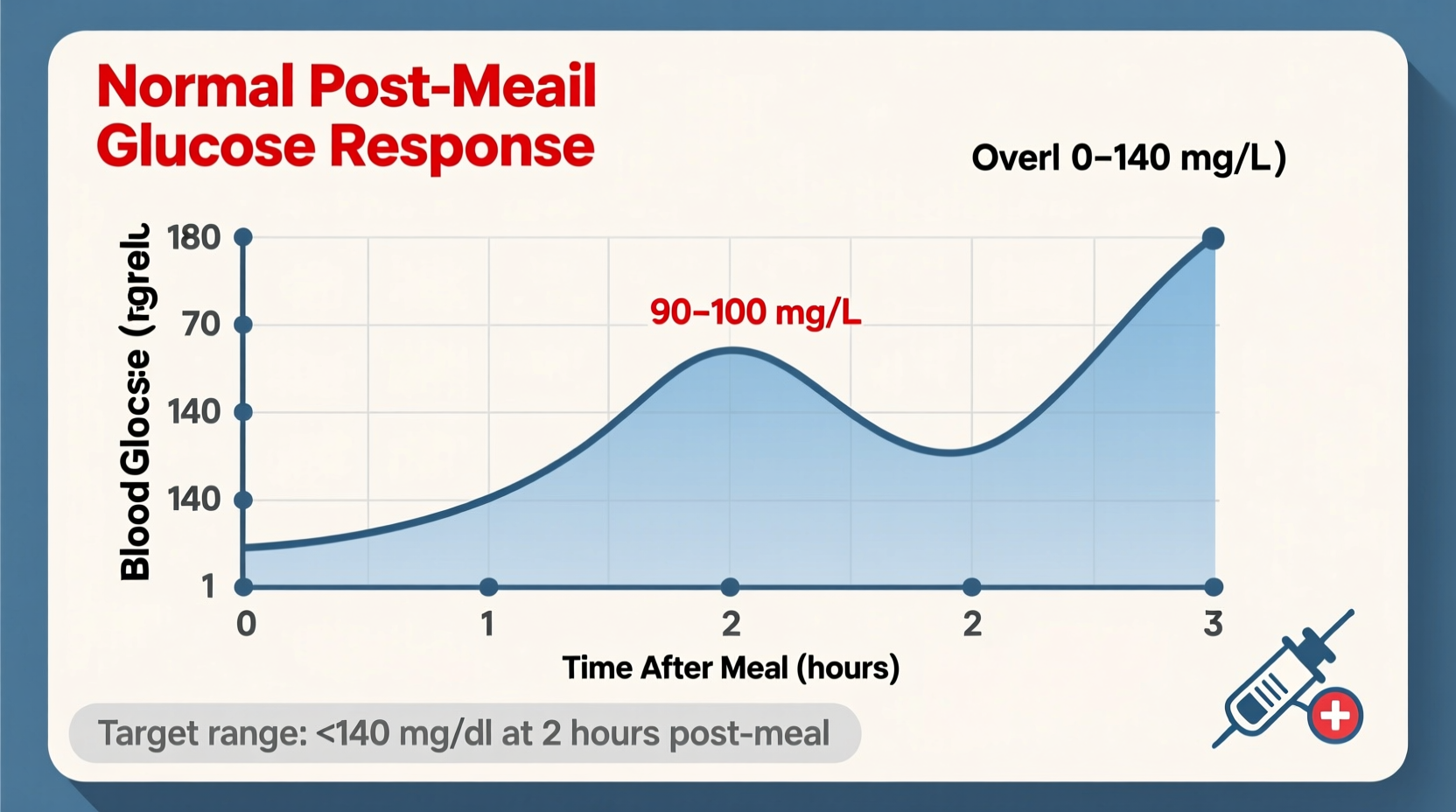 Blood sugar chart showing normal post-meal glucose levels
