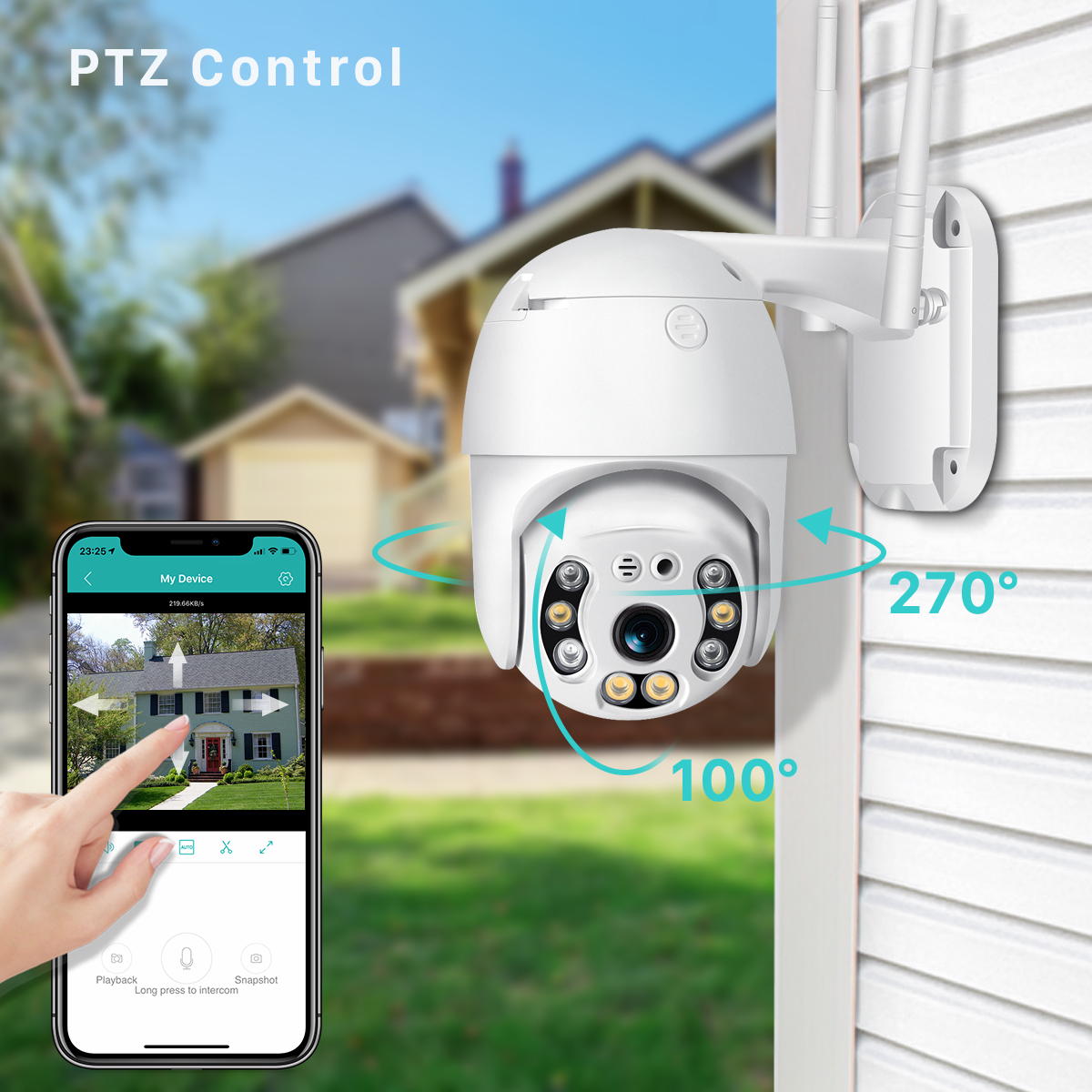 Amazon Hot Selling 1080P Smart Outdoor Security Camera Wireless 360 Degree PTZ Long Range Garage Door Security Camera