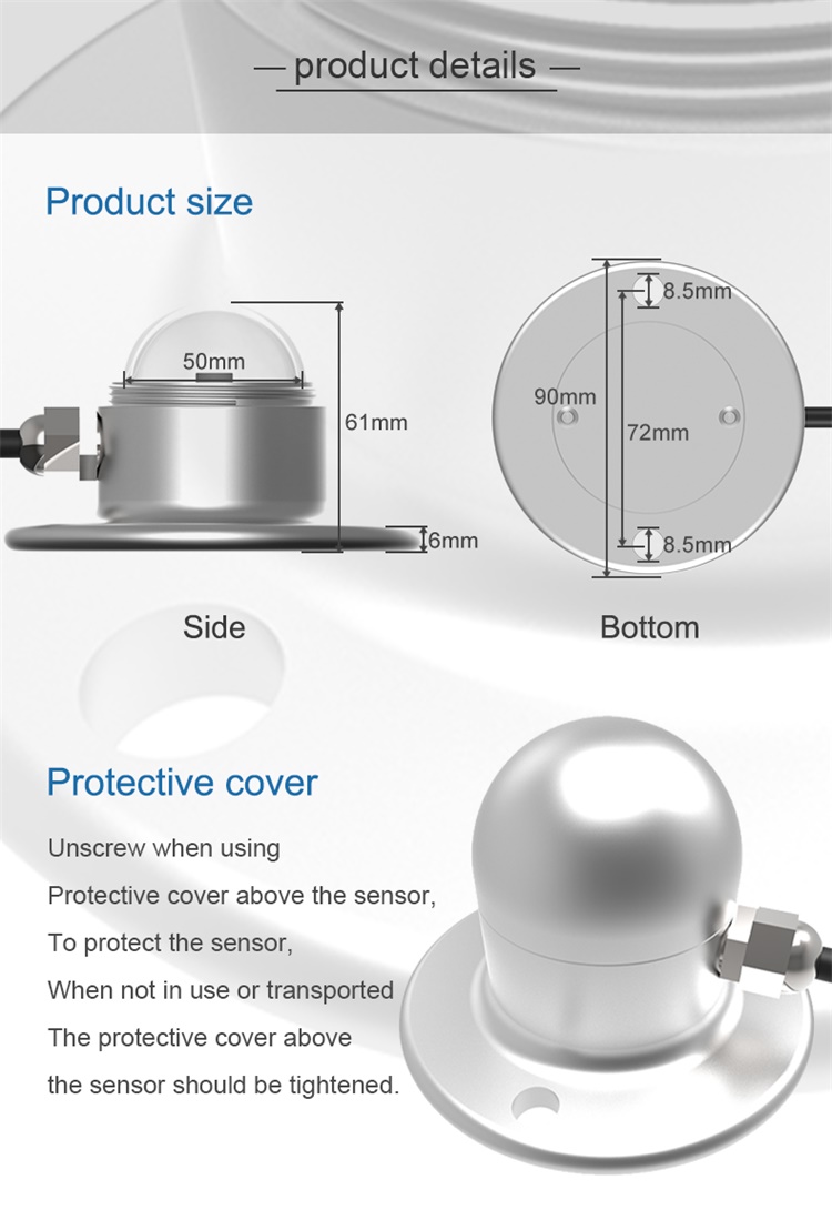 RS485 0-1000W/m2 Pyranometer Total Solar Radiation Sensor for Weather station