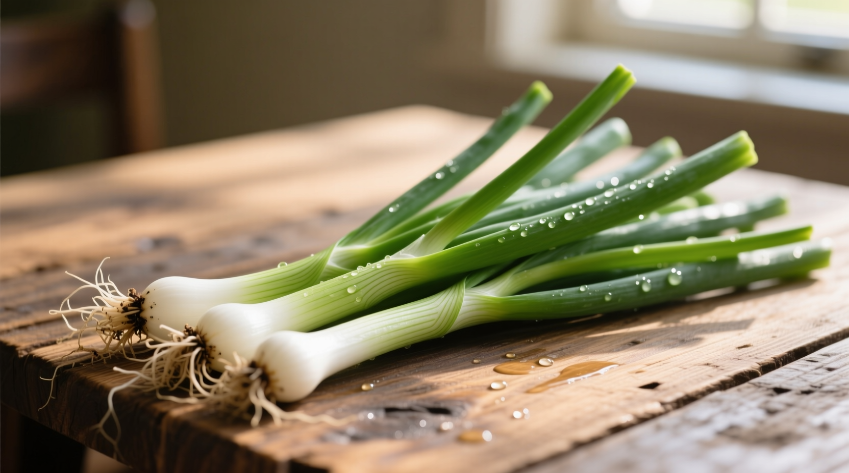 Fresh green onions showing white and green parts