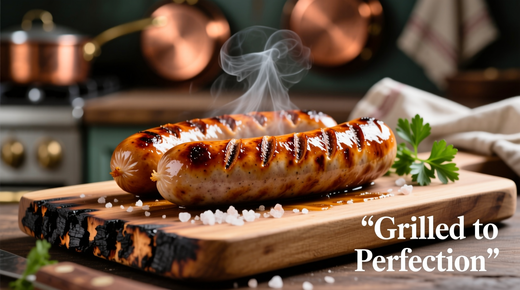 Perfectly grilled bratwurst with golden-brown crust