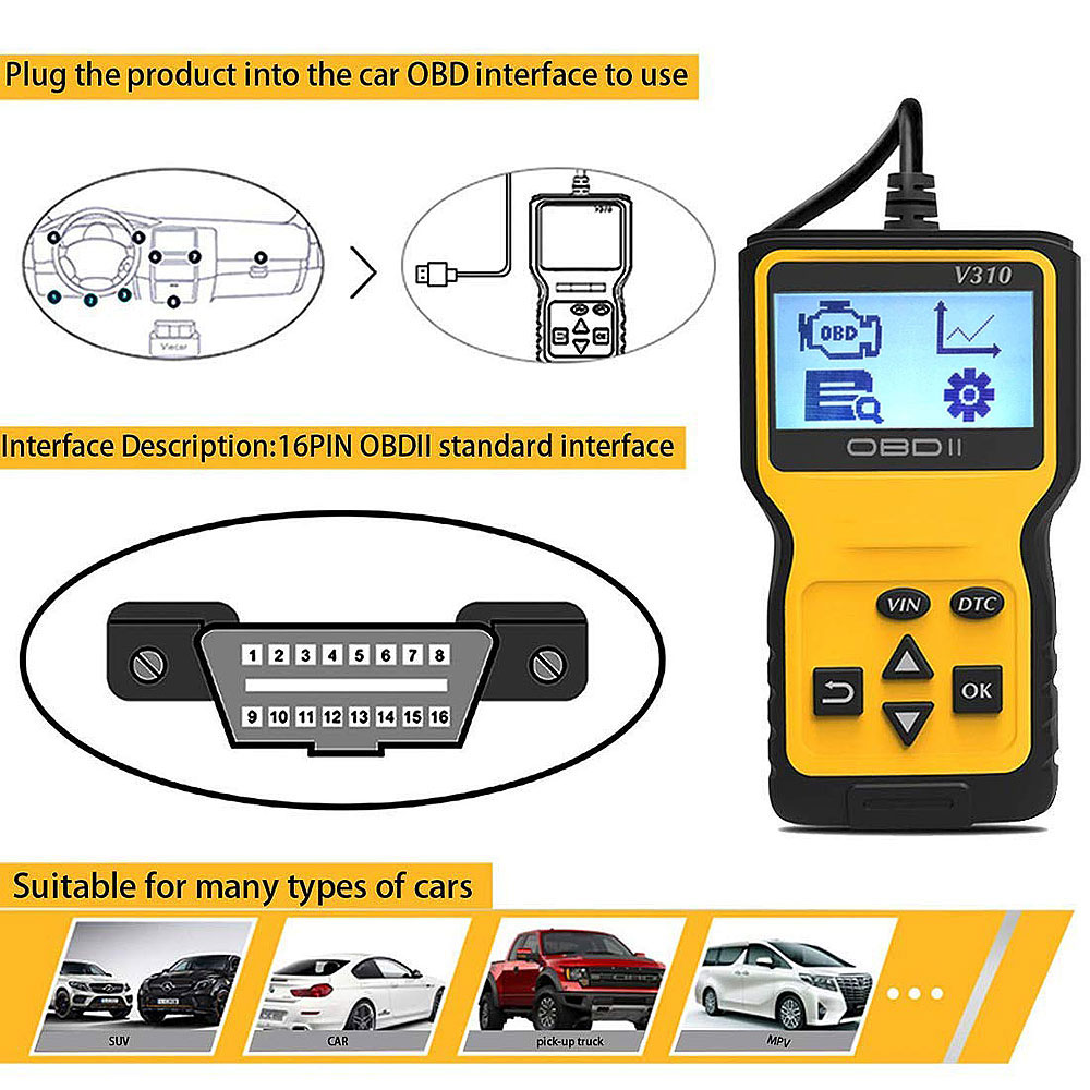 Scanner OBD2 Vanlison - Leitor Códigos Diagnóstico Carro, Compatível Com Veículos OBD II