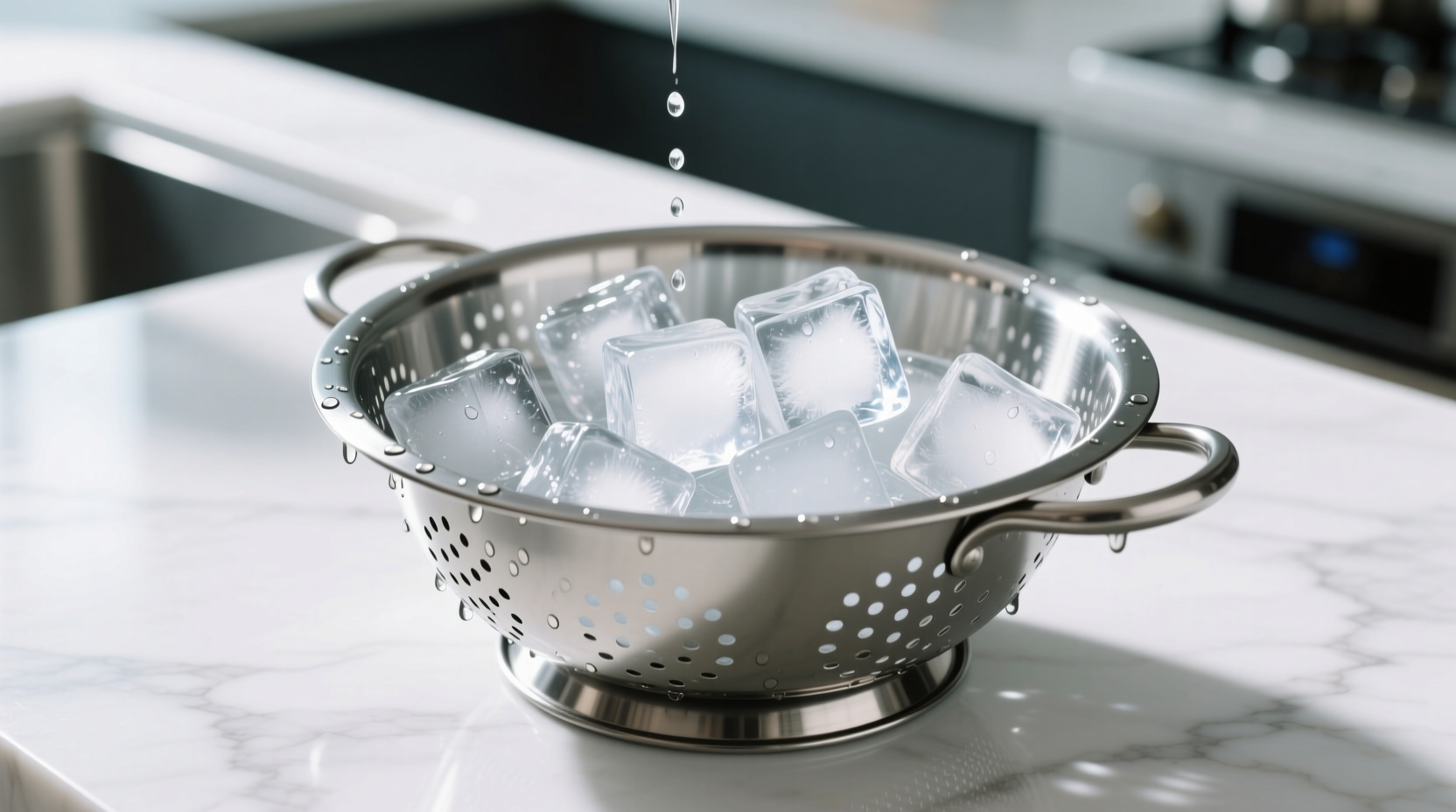 stash ice in a colander for drip free ice