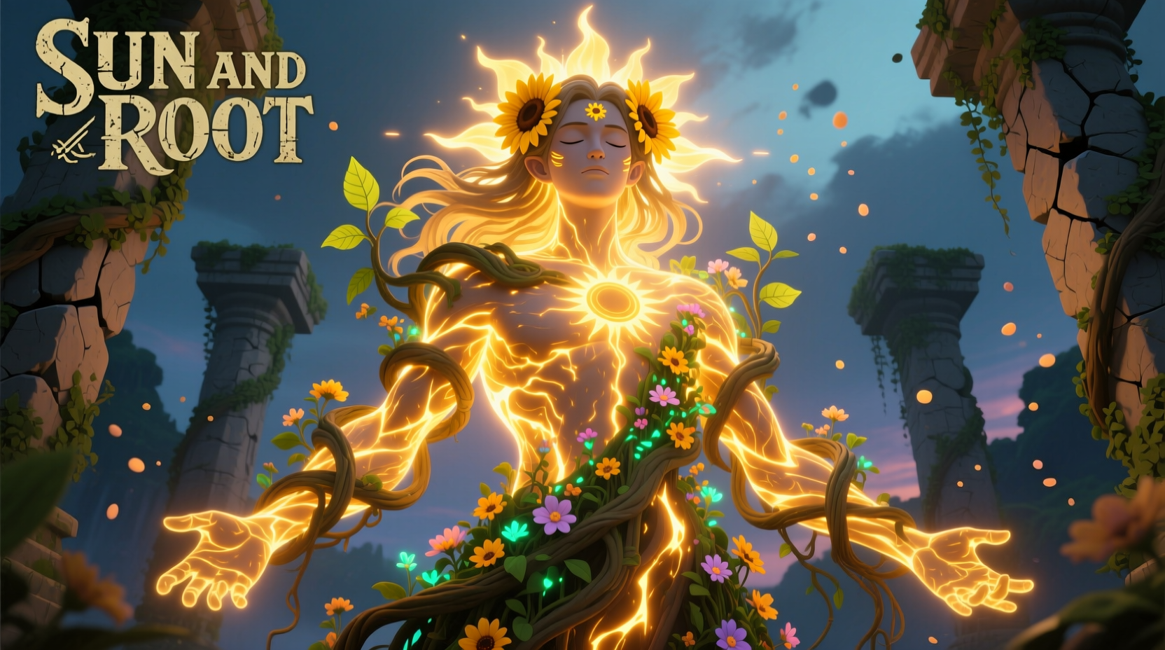 Sun and plant combining to create human figure in game