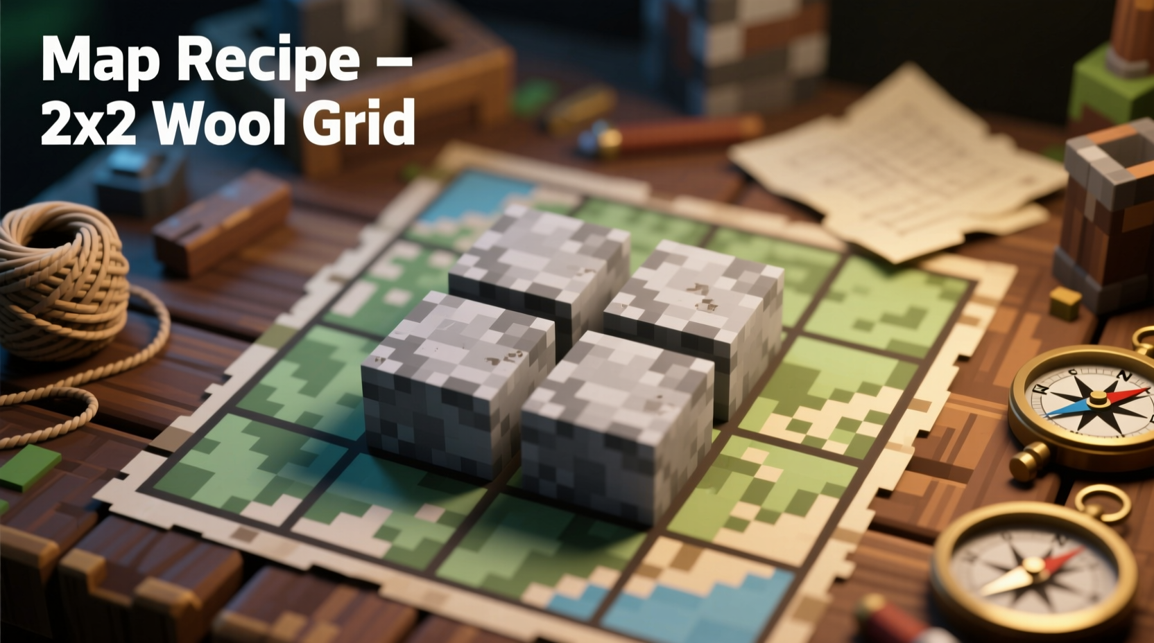 Close-up of Minecraft crafting grid with correct map recipe layout
