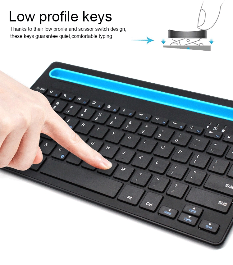 factory price  universal 78 keys ABS   Ergo<i></i>nomic  Rechargeable wireless  bluetooth keyboard with  cradle
