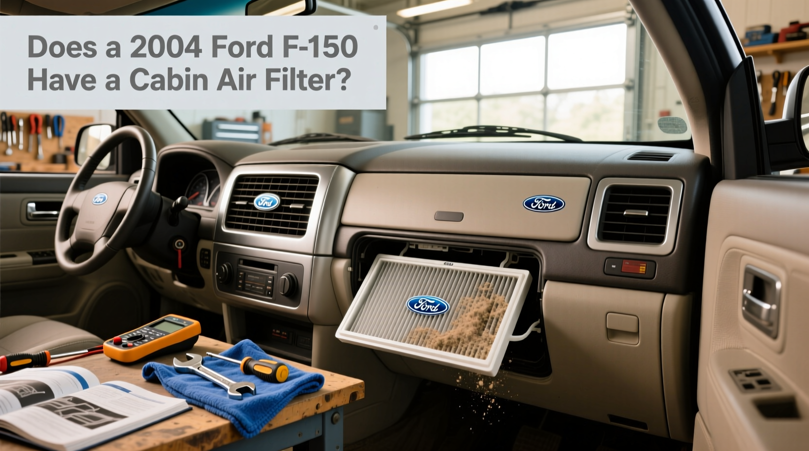 Close-up view of HVAC duct area in 2004 Ford F150 where cabin air filter might be installed