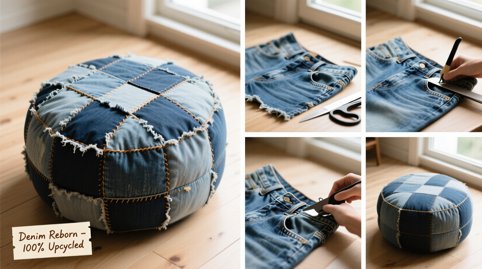 creative guide how to transform old jeans into a stylish and durable pouf