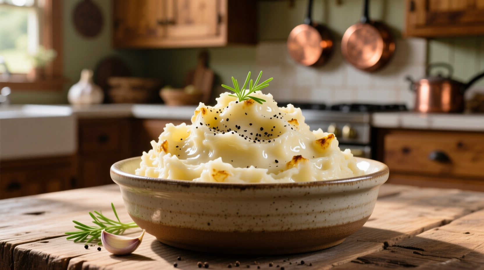 Creamy Idahoan garlic mashed potatoes in a serving bowl