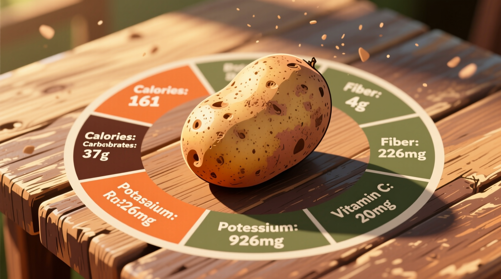 Russet potato nutrition facts on wooden table