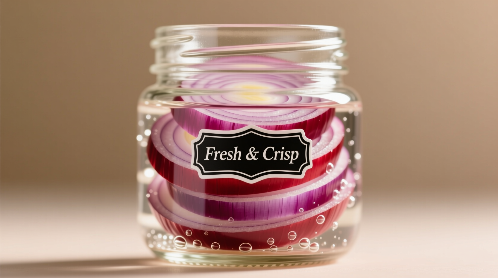 Fresh red onion slices steeping in clear glass jar