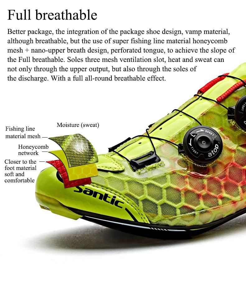 SANTIC Men's Cycling Professional Road Bike Shoes Carbon Fiber Breathable Shoes