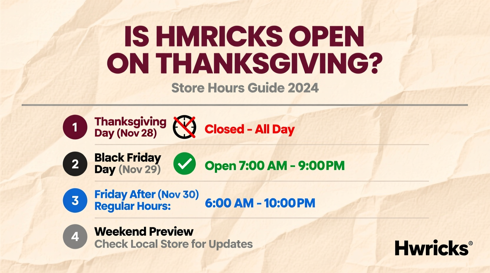 is hamricks open on thanksgiving