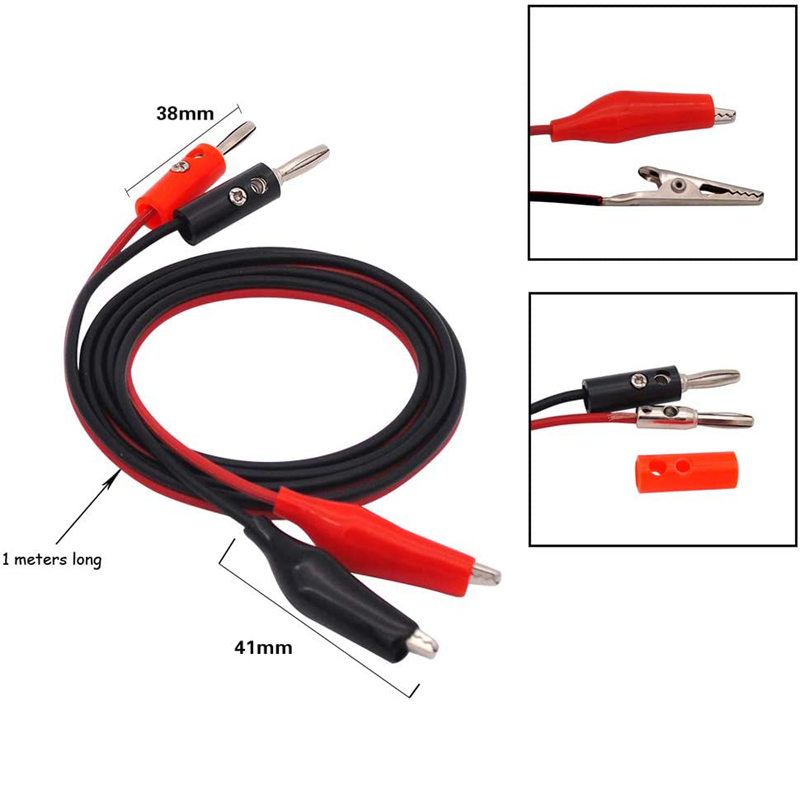 2pcs 1 Meter Alligator Cilp to AV Banana Plug Test Cable Lead Connector Dual Tester Probe 35mm Crocodile Clip 1M for Multimeter