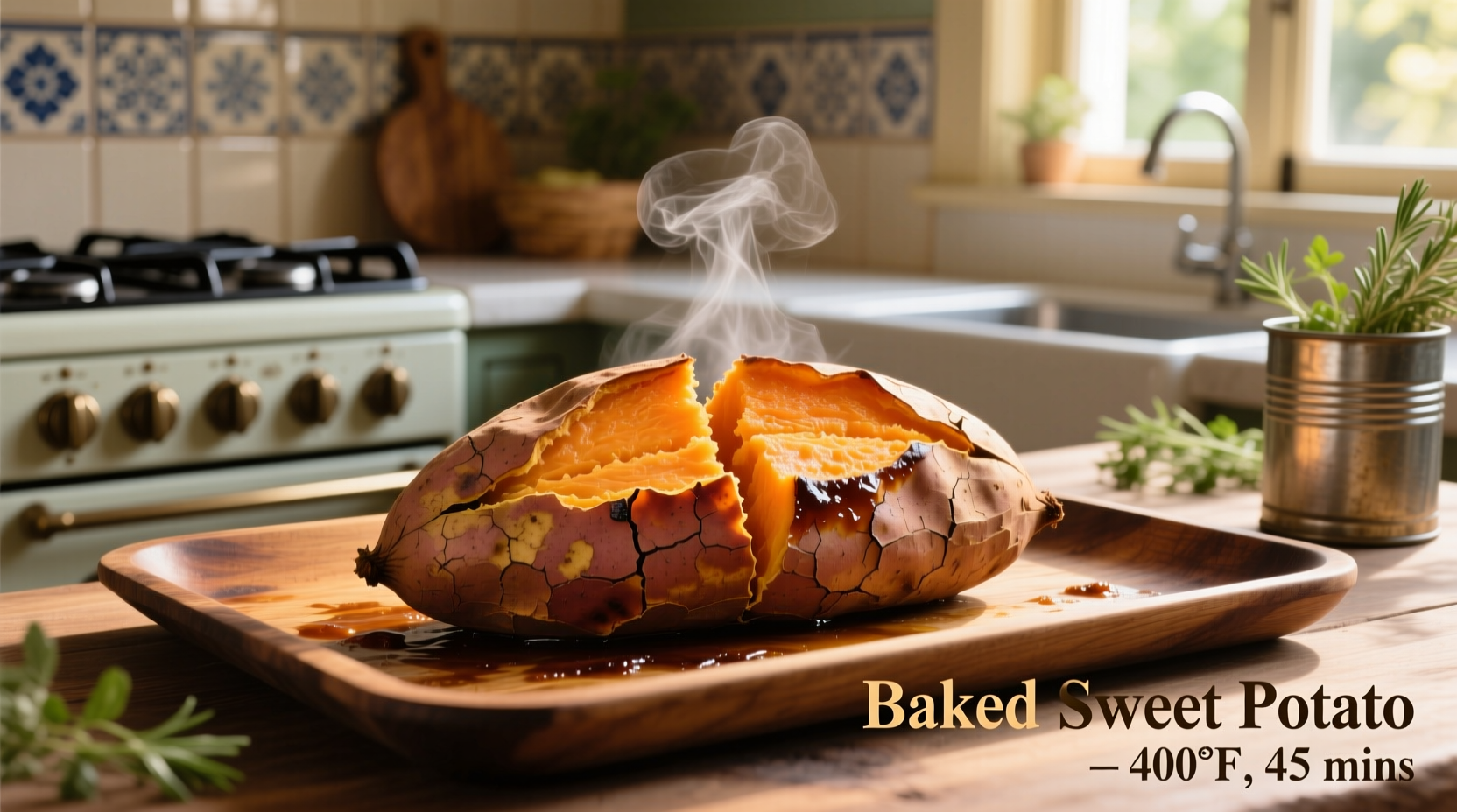 cooking a sweet potato in an oven