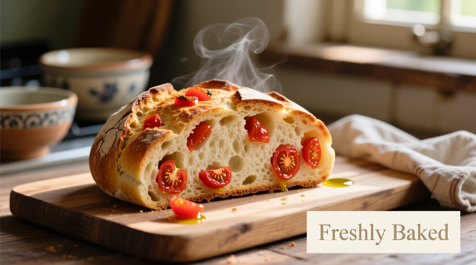 Freshly baked tomato bread with visible tomato pieces
