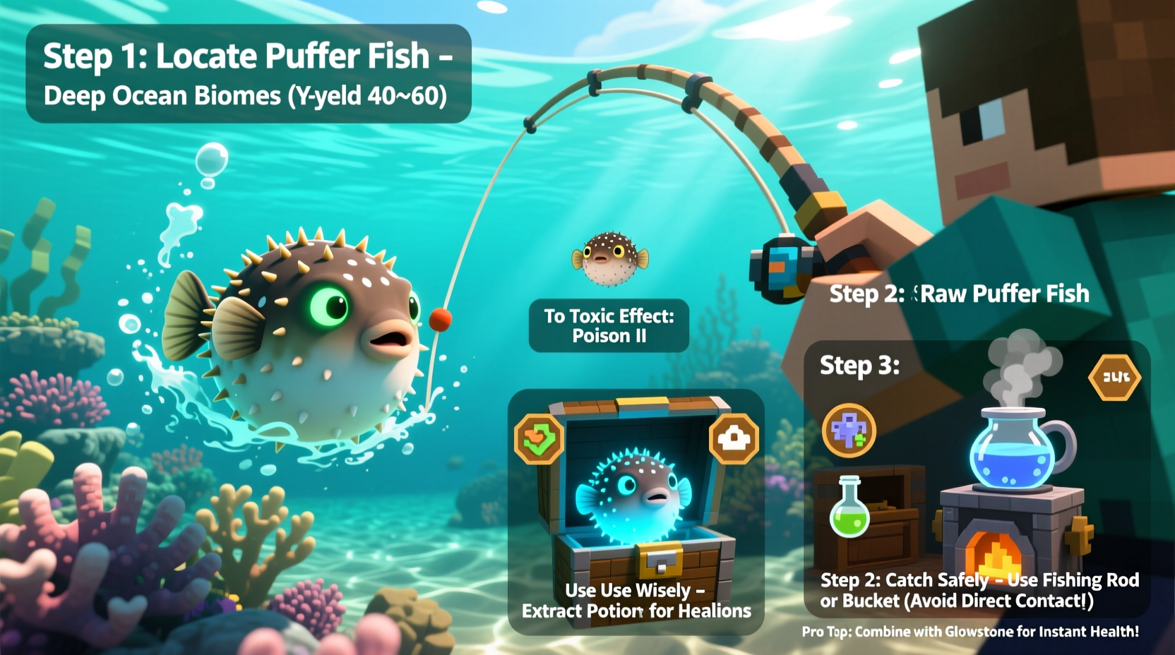 mastering puffer fish in minecraft step by step guide to finding catching and using puffer fish effectively