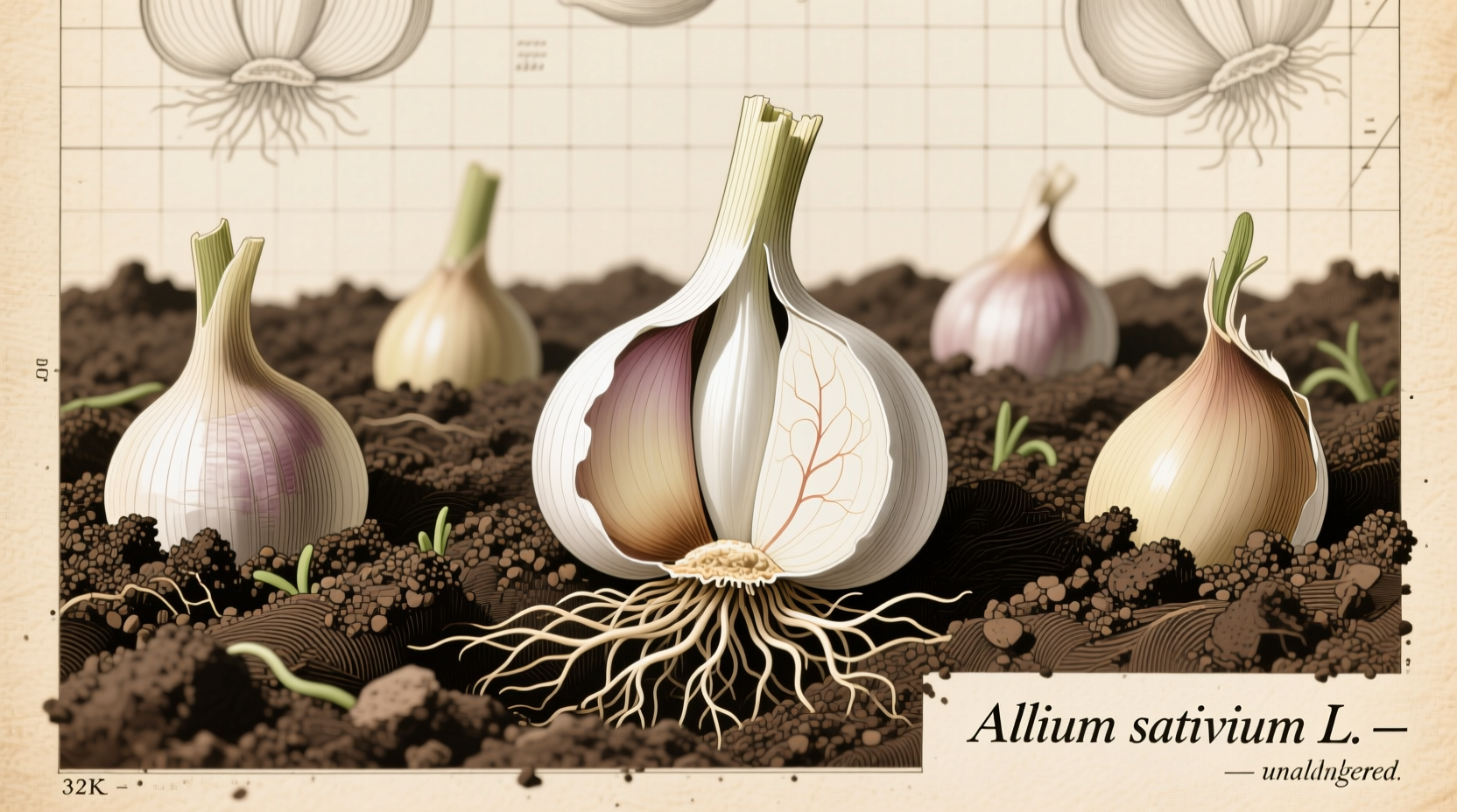 Garlic cloves planted in well-drained garden soil