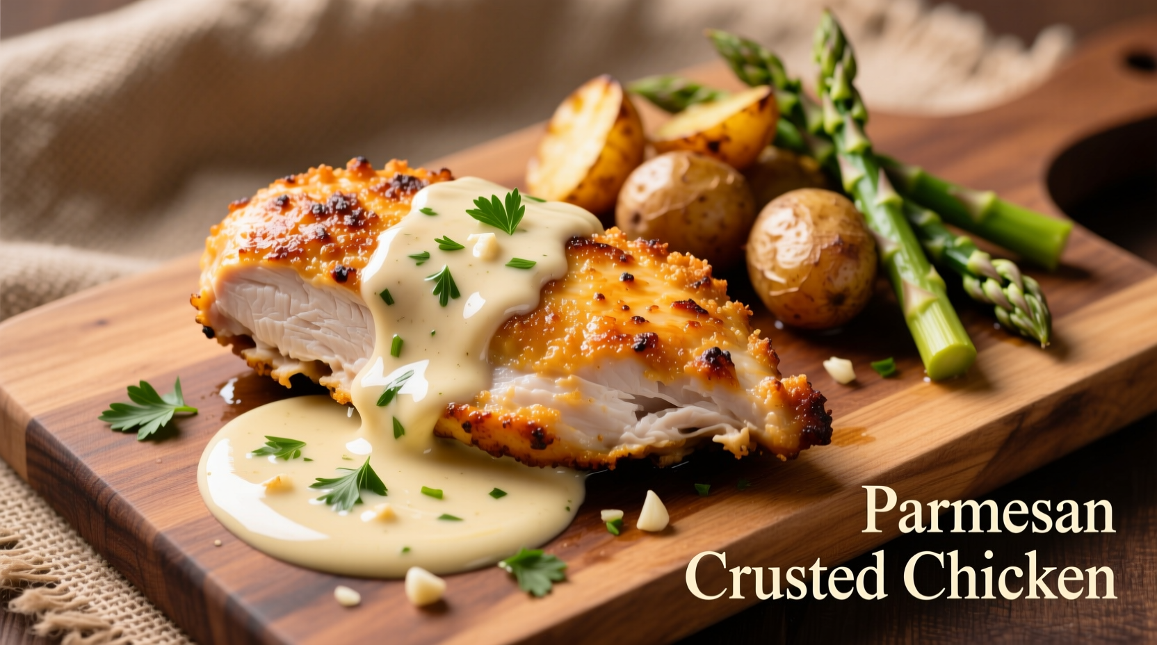 Perfect Parmesan Crusted Chicken with Creamy Garlic Sauce