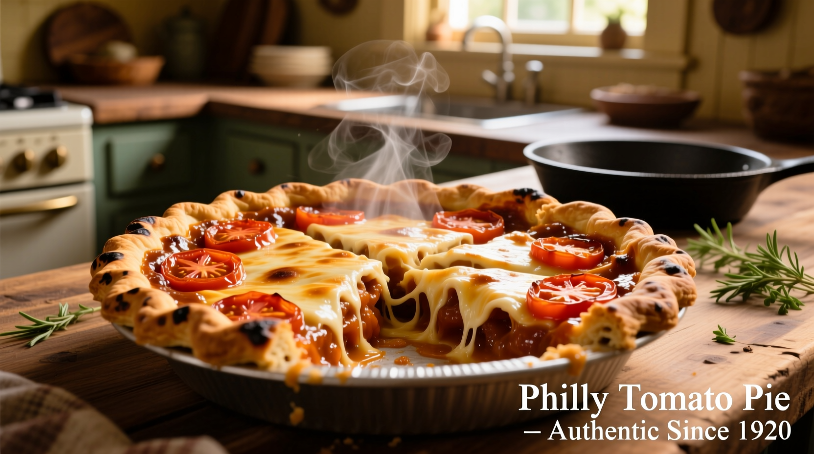 Traditional Philadelphia tomato pie with caramelized sauce