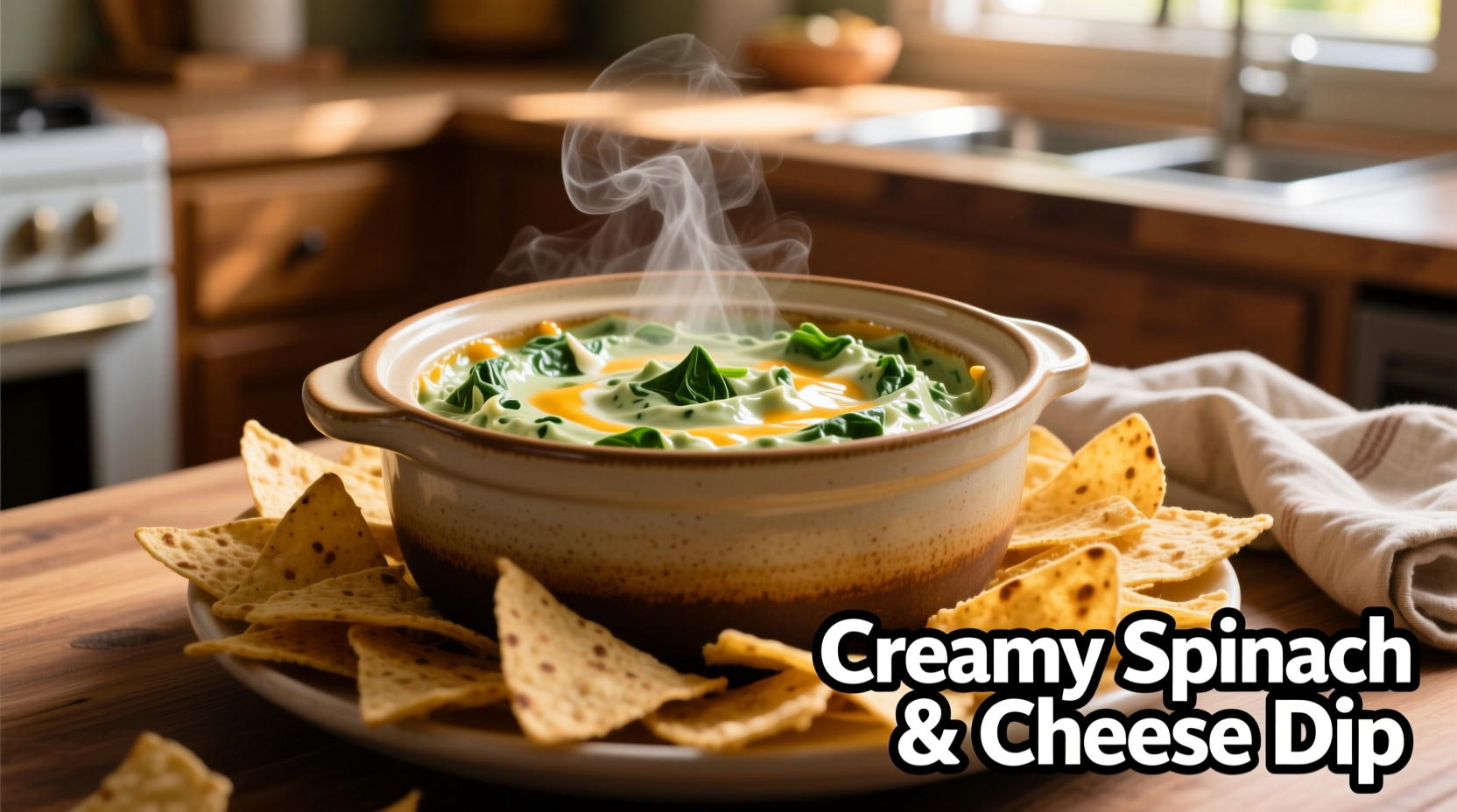 Creamy spinach dip in slow cooker with tortilla chips