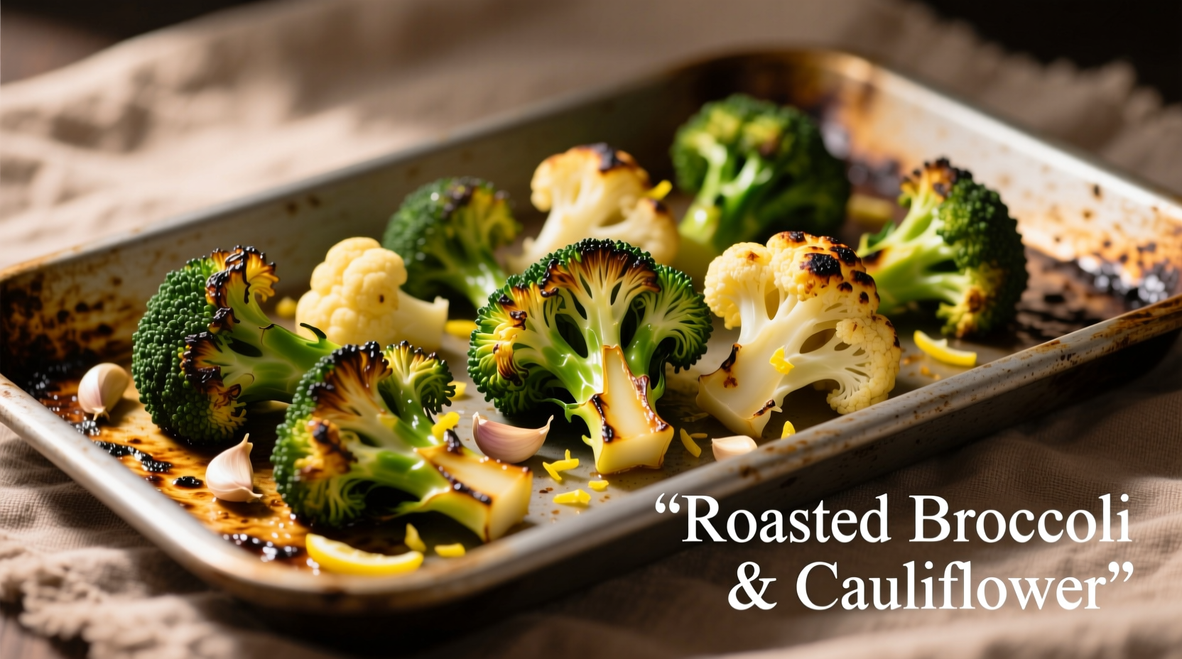 Roasted broccoli and cauliflower on sheet pan