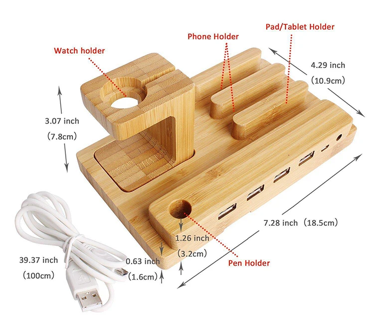 Wooden Mobile Phone Watch Charger Holders Stand Charging Dock Station Tablet Desk Holder Support Natural Bamboo Universal CN;GUA