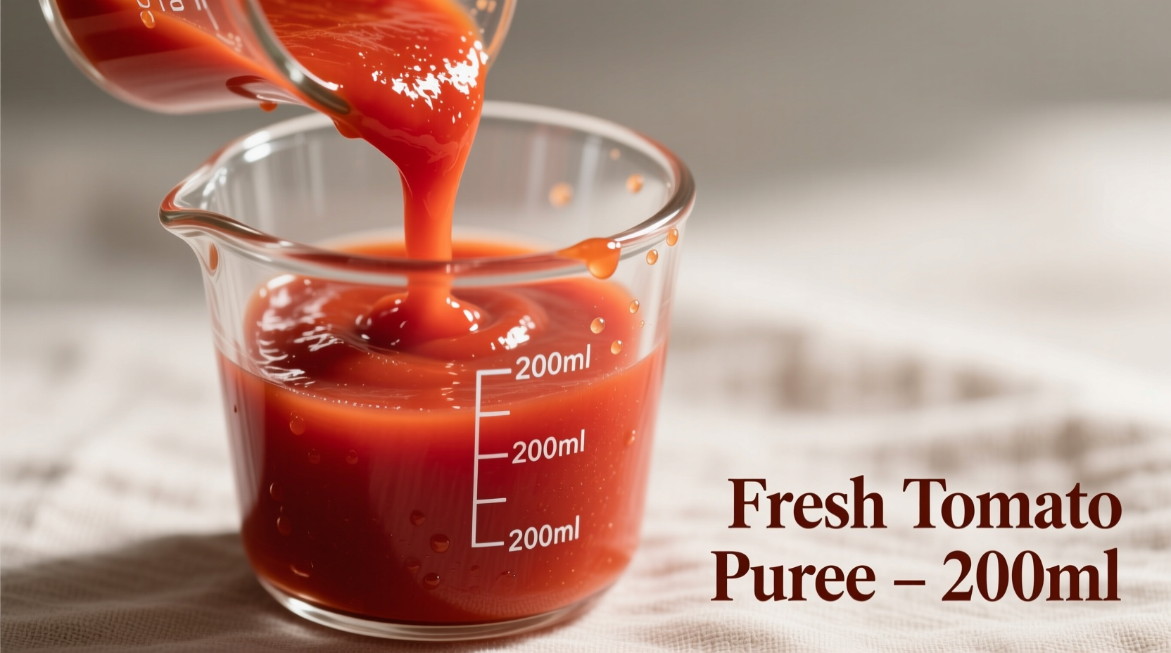 Fresh tomato puree in glass measuring cup