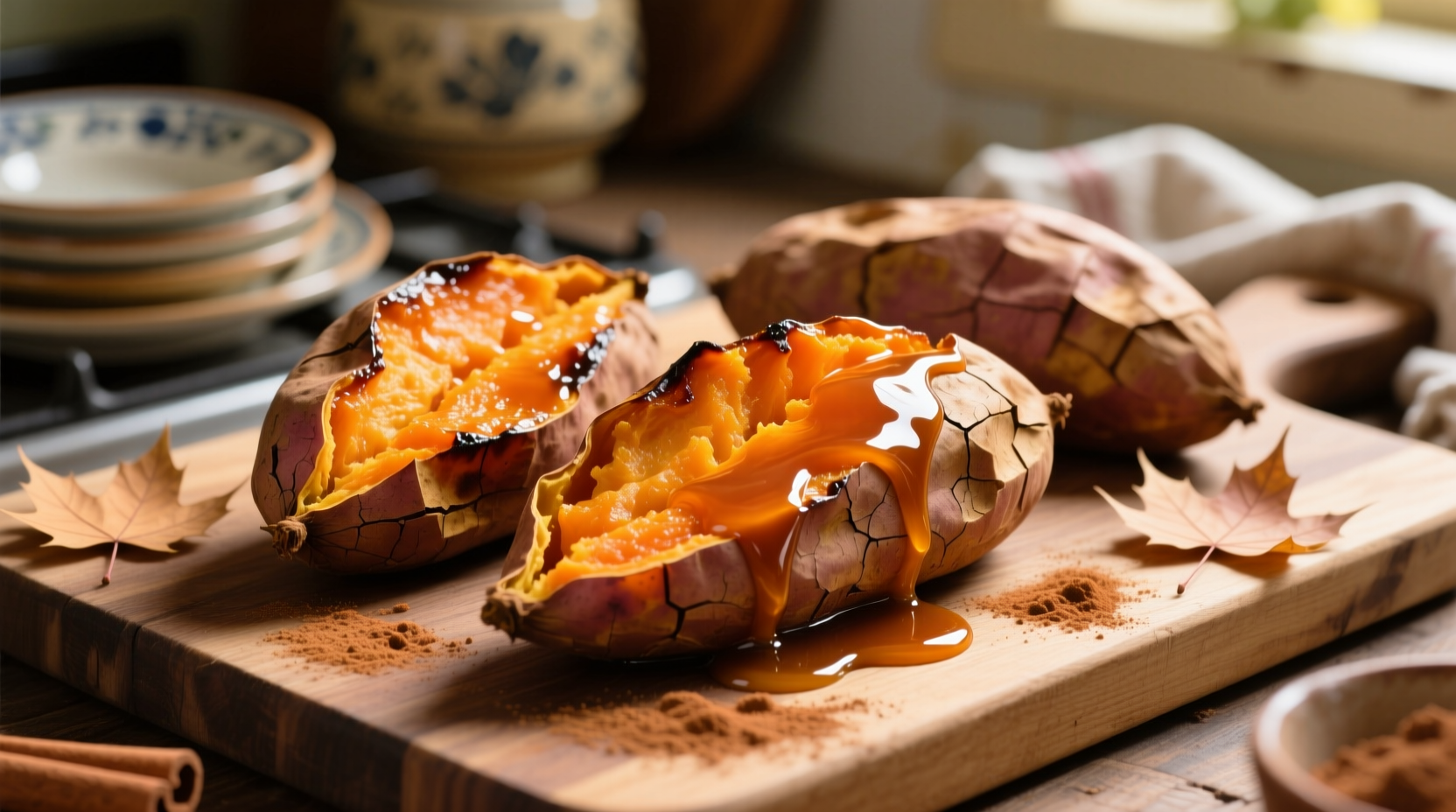 Roasted sweet potatoes with maple glaze