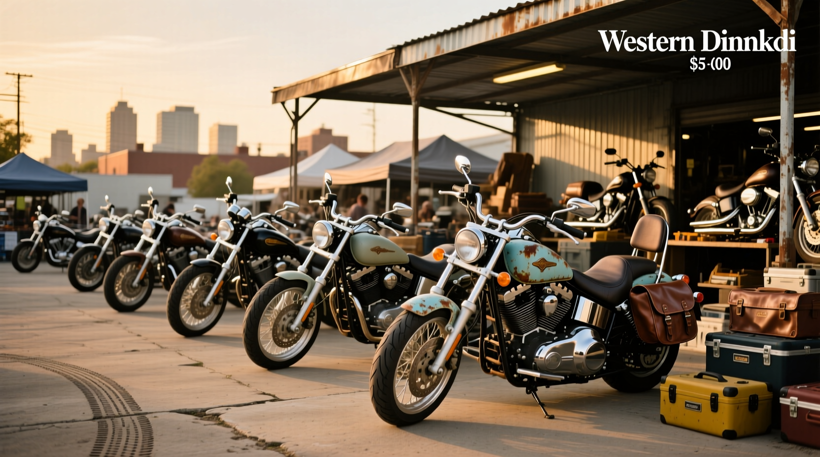 Used motorcycles for sale under $5000 parked in a row at a dealership lot
