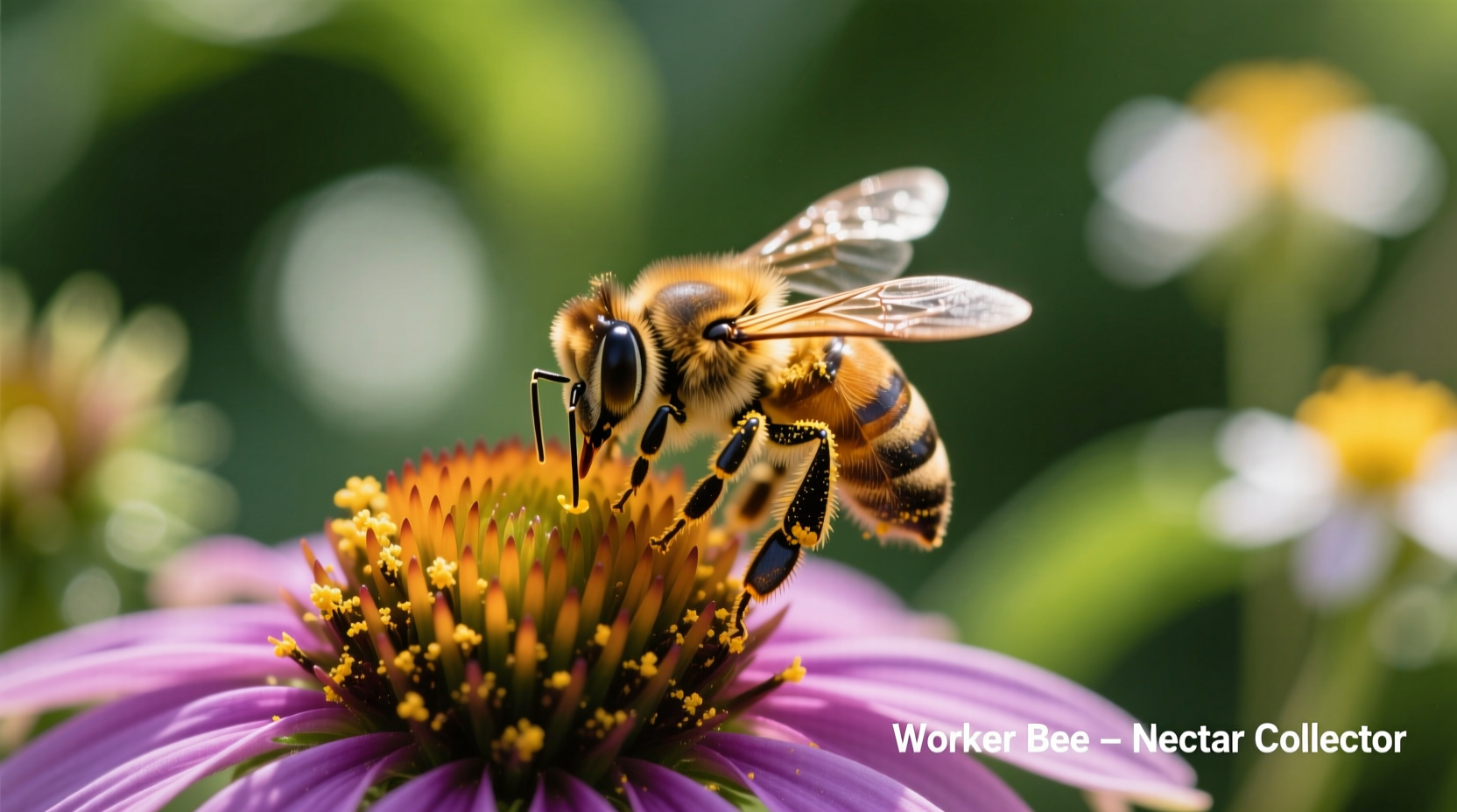 Worker bee collecting nectar from flowering plant