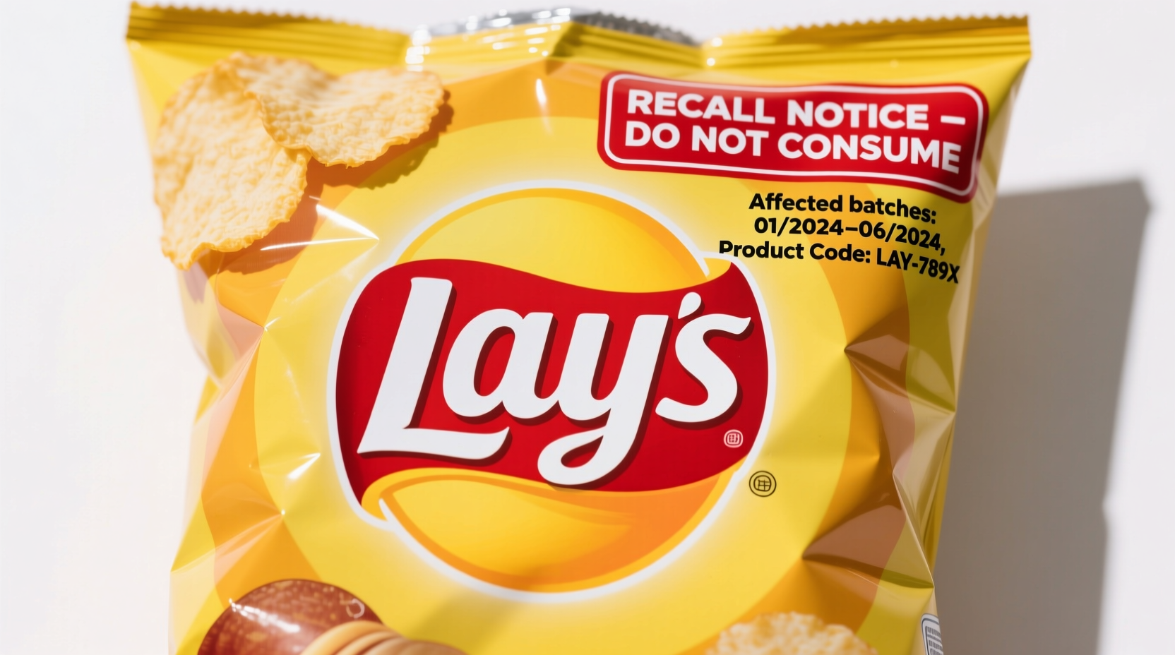Lay's potato chip bag with recall information highlighted