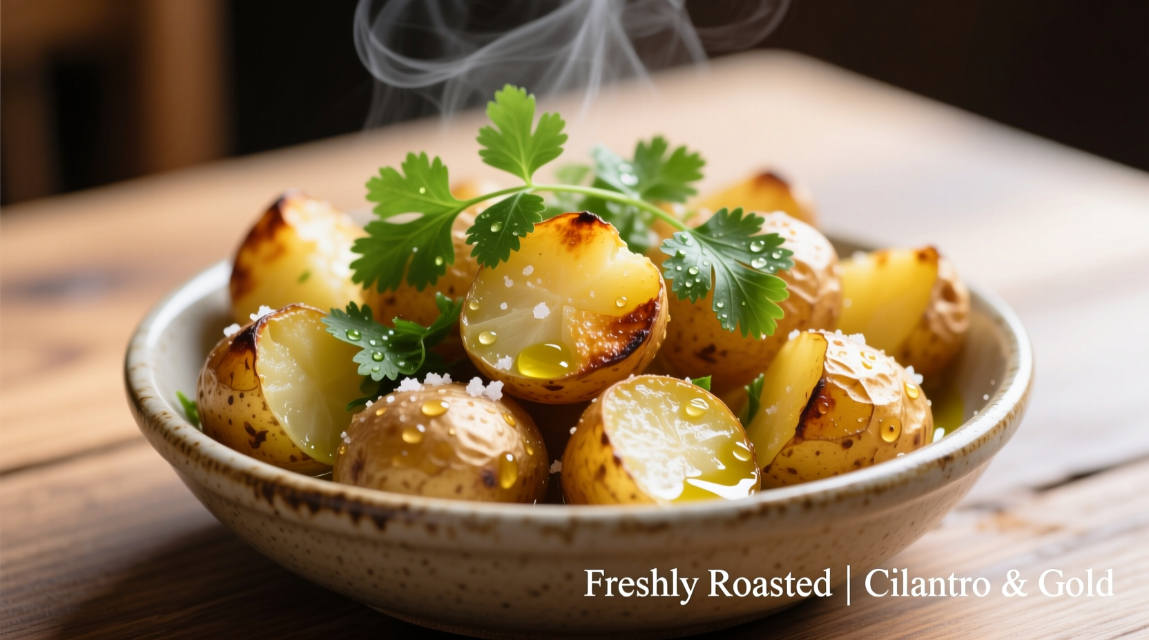Golden roasted potatoes with fresh cilantro garnish