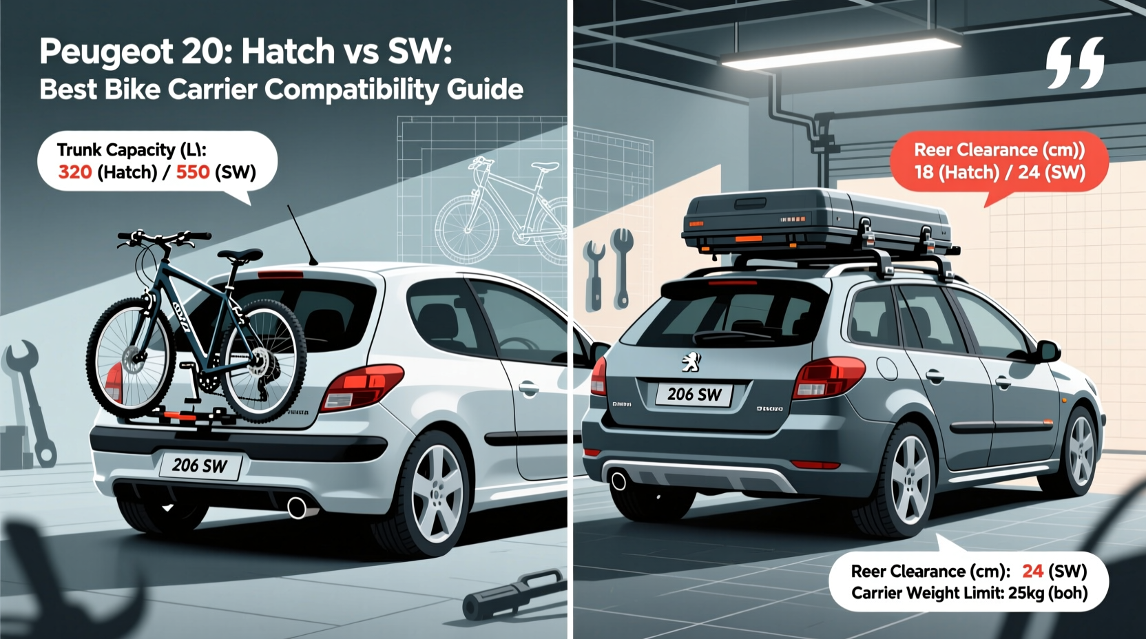 peugeot 206 hatch vs sw bike carrier