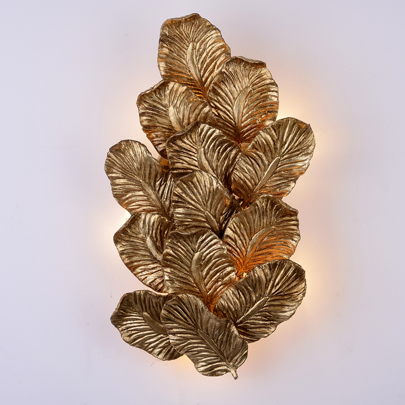 New European classical creative maple leaf led bronze  antique wall lamp indoor lighting bedroom hanging bedside reading lamps