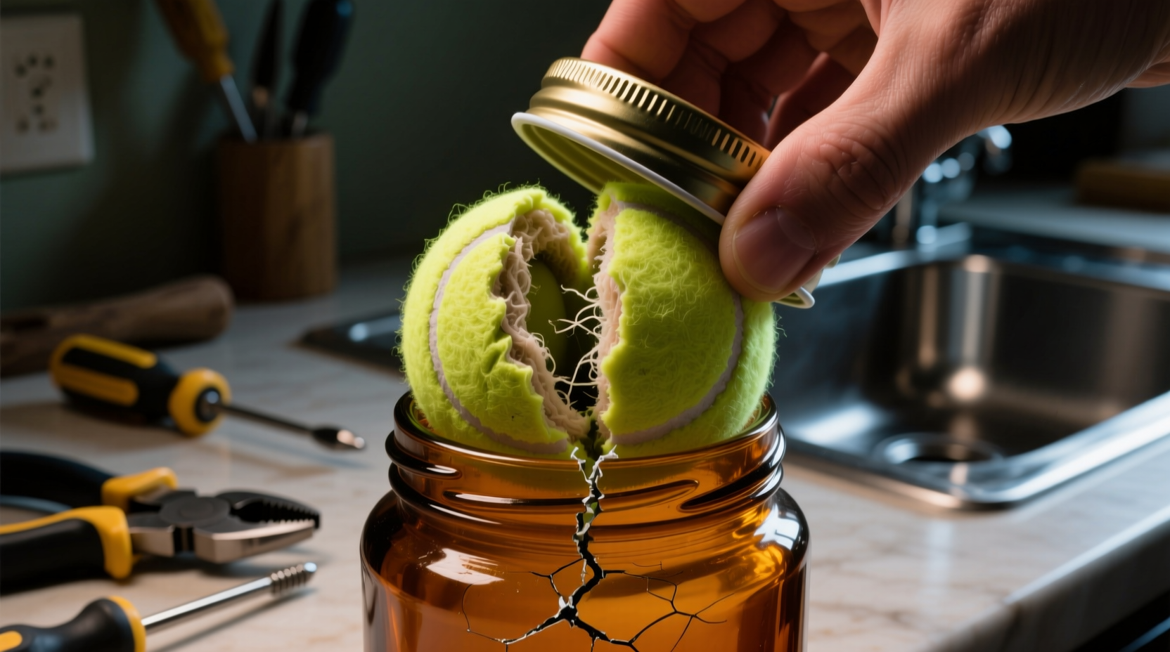 open your unopenable jars with a dissected tennis ball