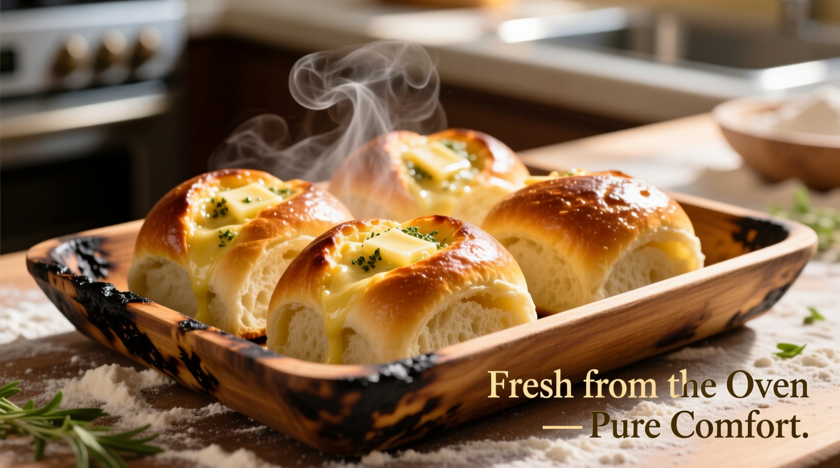 Golden Hawaiian rolls garlic bread fresh from oven