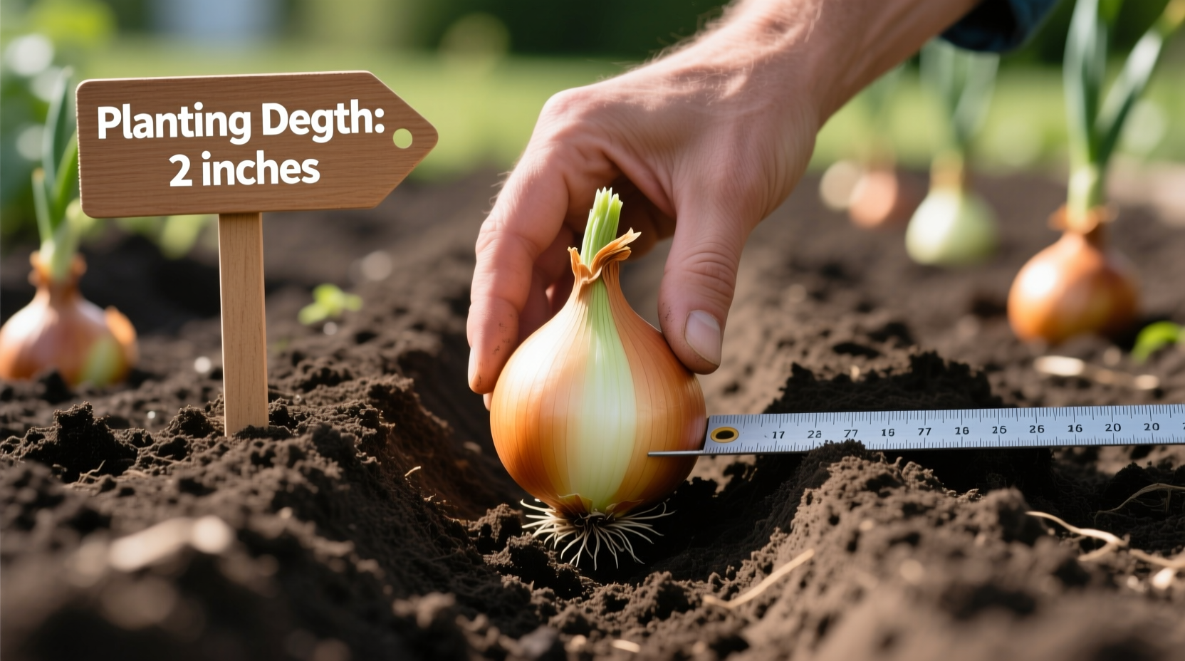 Proper onion bulb planting depth demonstration
