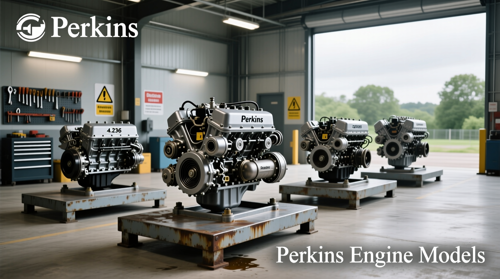 Diagram showing different Perkins engine models labeled by series
