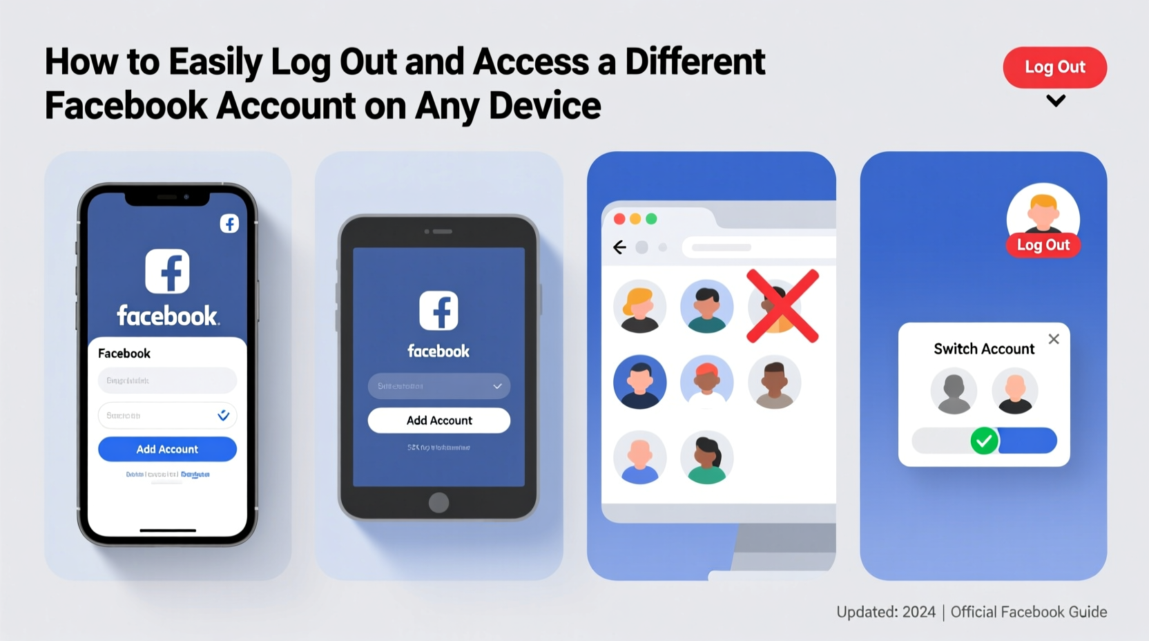 how to easily log out and access a different facebook account on any device