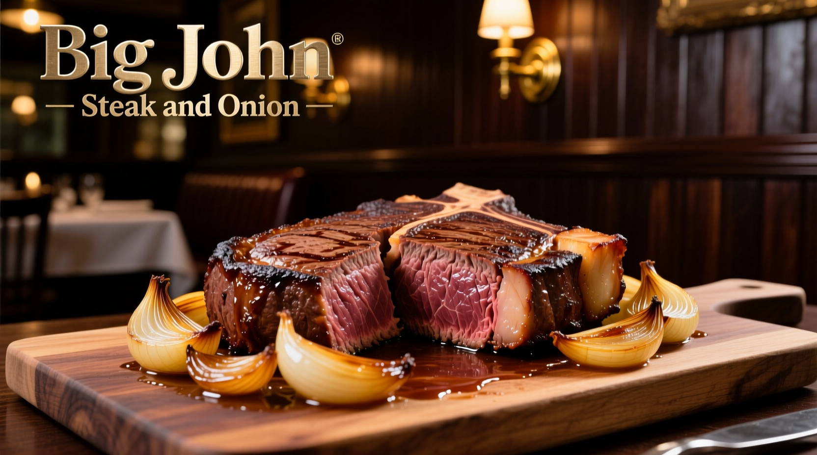 Big John Steak and Onion signature ribeye with caramelized onions